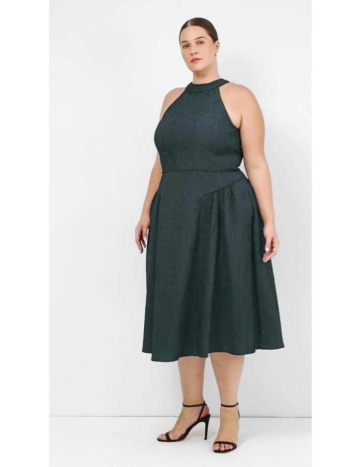 Plus Size Halter Jacquard Midi Dress in Sea Green image 5