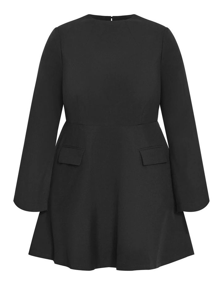 Plus Size Dynamic Long Sleeve Skater Dress in Black image 3
