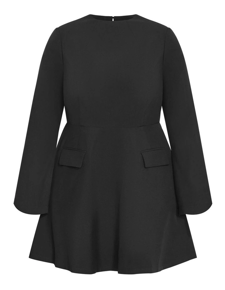 Plus Size Dynamic Long Sleeve Skater Dress in Black image 5