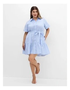 Plus Size Claire Stripe Shirt Dress in Sky Blue