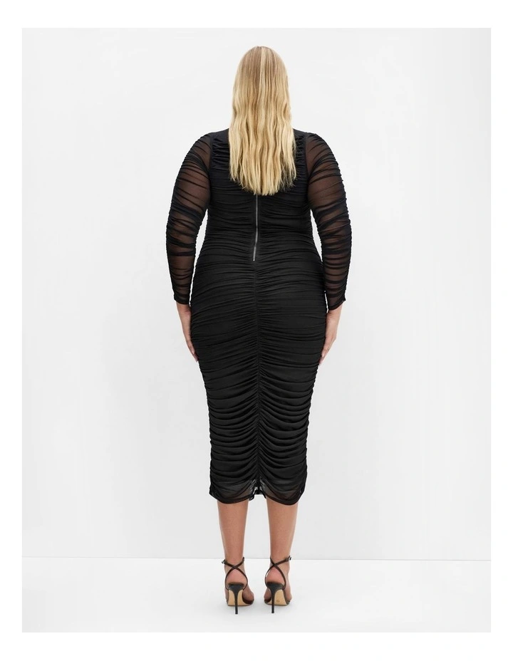 Plus Size Halo Long Sleeve Midi Dress in Black image 2
