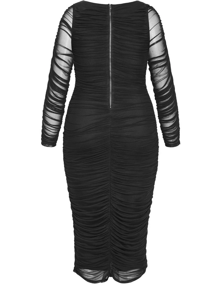 Plus Size Halo Long Sleeve Midi Dress in Black image 4