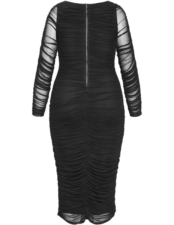 Plus Size Halo Long Sleeve Midi Dress in Black image 5