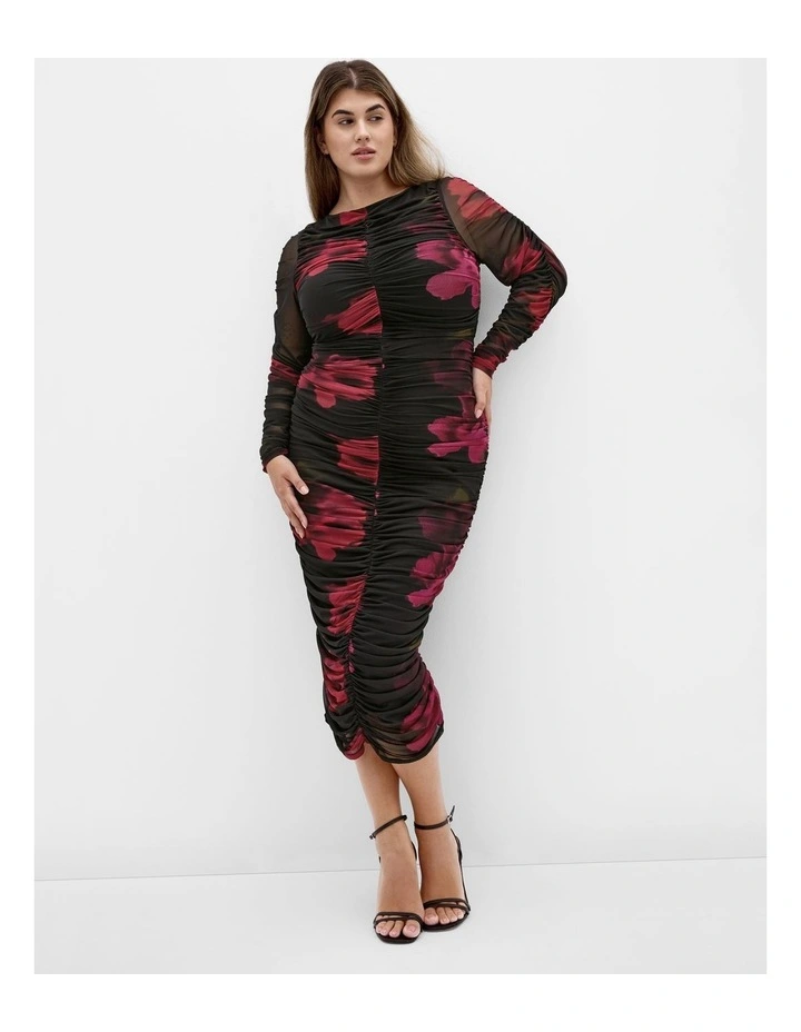 Plus Size Halo Long Sleeve Midi Dress in Black image 1