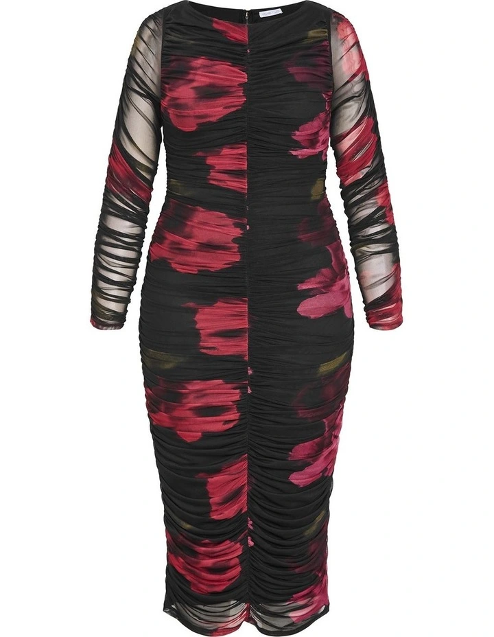 Plus Size Halo Long Sleeve Midi Dress in Black image 3