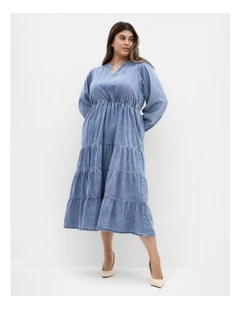 Plus Size August Long Sleeve Denim Dress in Light Wash