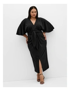 Plus Size Briella Tie Front Midi Dress in Black