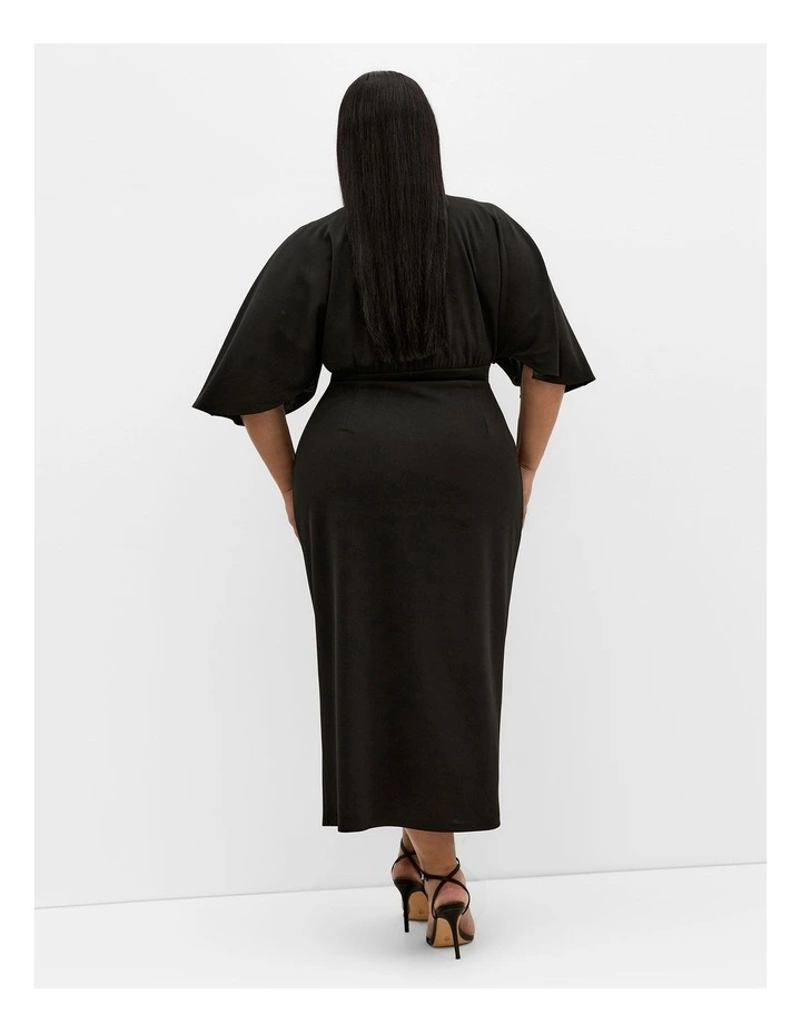 Plus Size Briella Tie Front Midi Dress in Black image 2