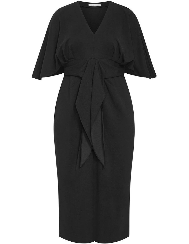 Plus Size Briella Tie Front Midi Dress in Black image 3