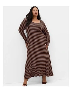 Plus Size Remi Long Sleeve Rib Maxi Dress in Mocha