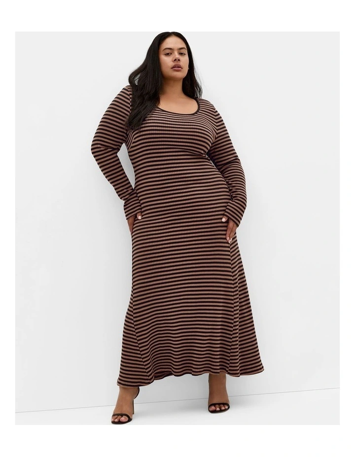 Plus Size Remi Long Sleeve Rib Maxi Dress in Mocha image 1