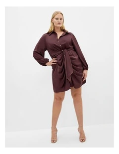 Plus Size Lianna Gathered Mini Dress in Cocoa