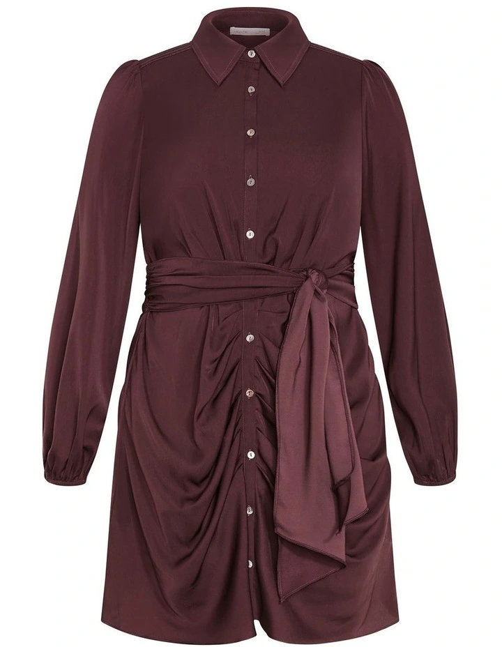 Plus Size Lianna Gathered Mini Dress in Cocoa image 3