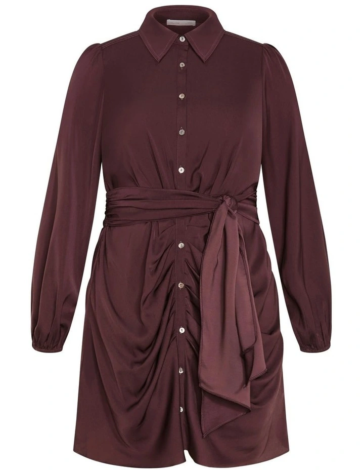 Plus Size Lianna Gathered Mini Dress in Cocoa image 5
