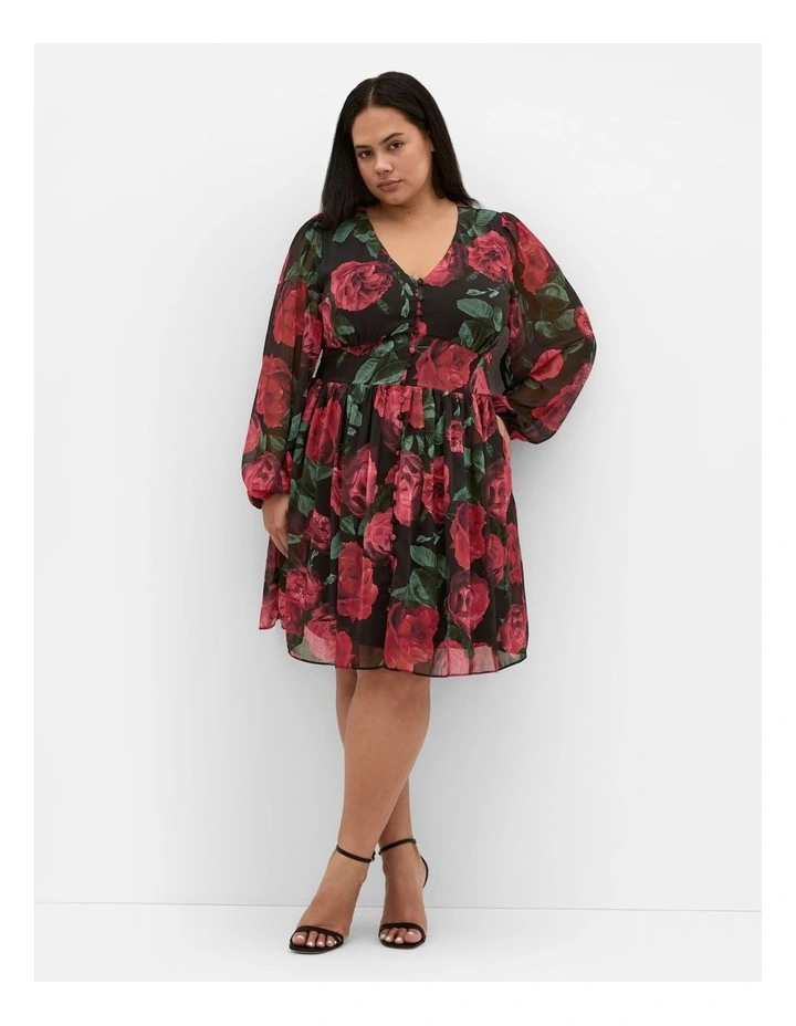 Plus Size Serina Print Mini Dress in Black image 1