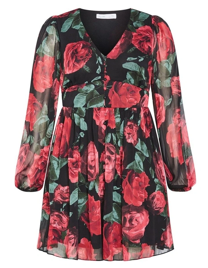 Plus Size Serina Print Mini Dress in Black image 3