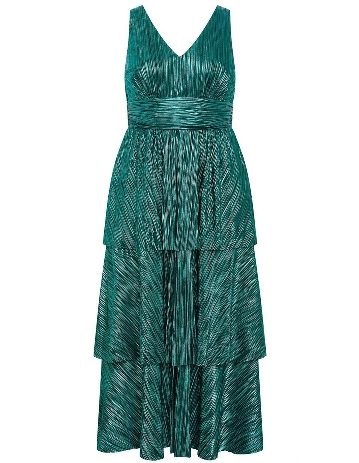 Plus Size Glamour Metallic Tier Dress in Emerald image 3