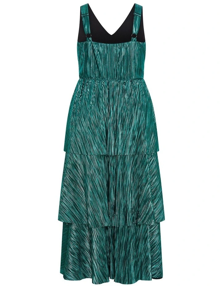 Plus Size Glamour Metallic Tier Dress in Emerald image 4