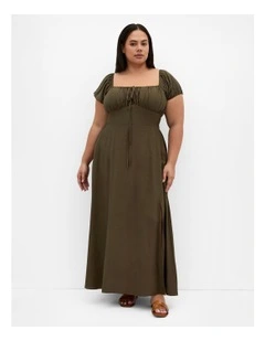 Plus Size Abbigail Split Maxi Dress in Khaki