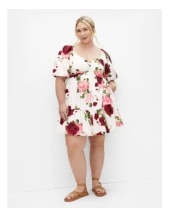 Plus Size Mindy Print Babydoll Mini Dress in Ivory