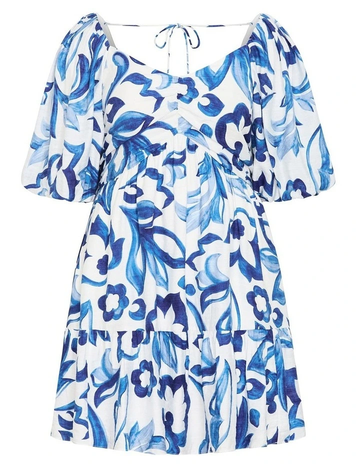 Plus Size Mindy Print Babydoll Mini Dress in Blue image 3