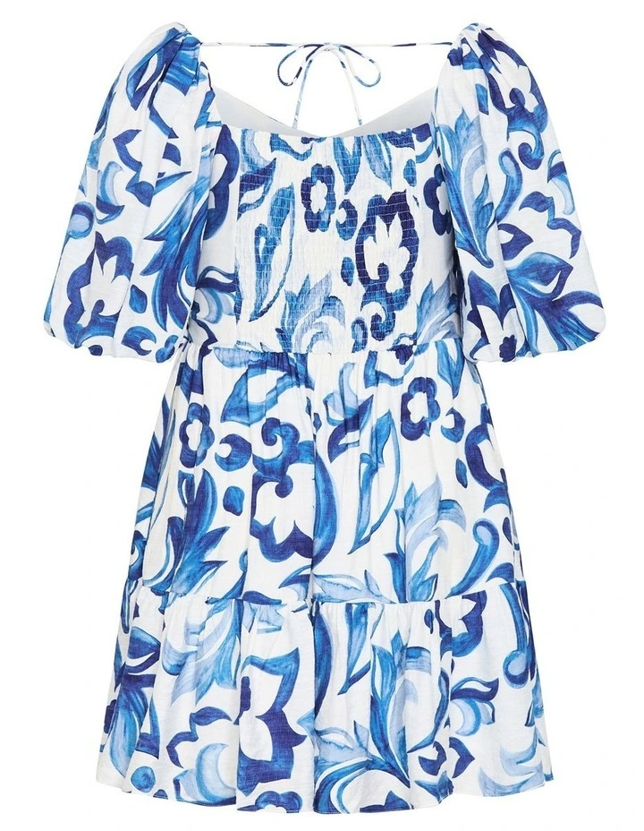 Plus Size Mindy Print Babydoll Mini Dress in Blue image 4