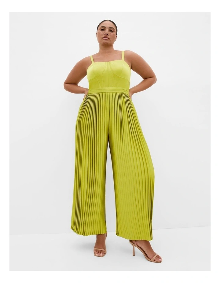 Plus Size Palazzo Pleat Jumpsuit in Chartreuse image 1