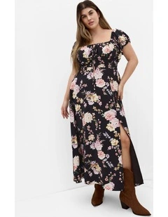 Plus Size Abbigail Floral Print Maxi Dress in Black