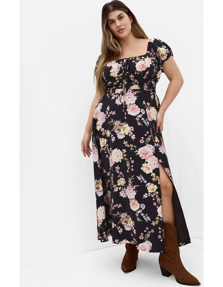 Plus Size Abbigail Floral Print Maxi Dress in Black image 1