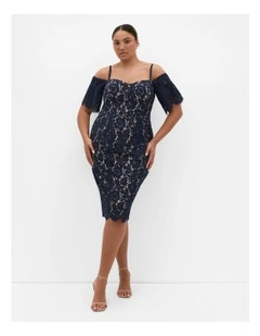 Plus Size Amelia Lace Midi Dress in French Navy