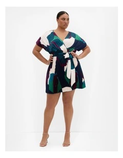 Plus Size Hailey Abstract Print Pleat Mini Dress in Multi