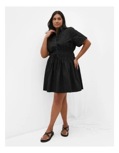 Plus Size Lana Mini Shirt Dress in Black