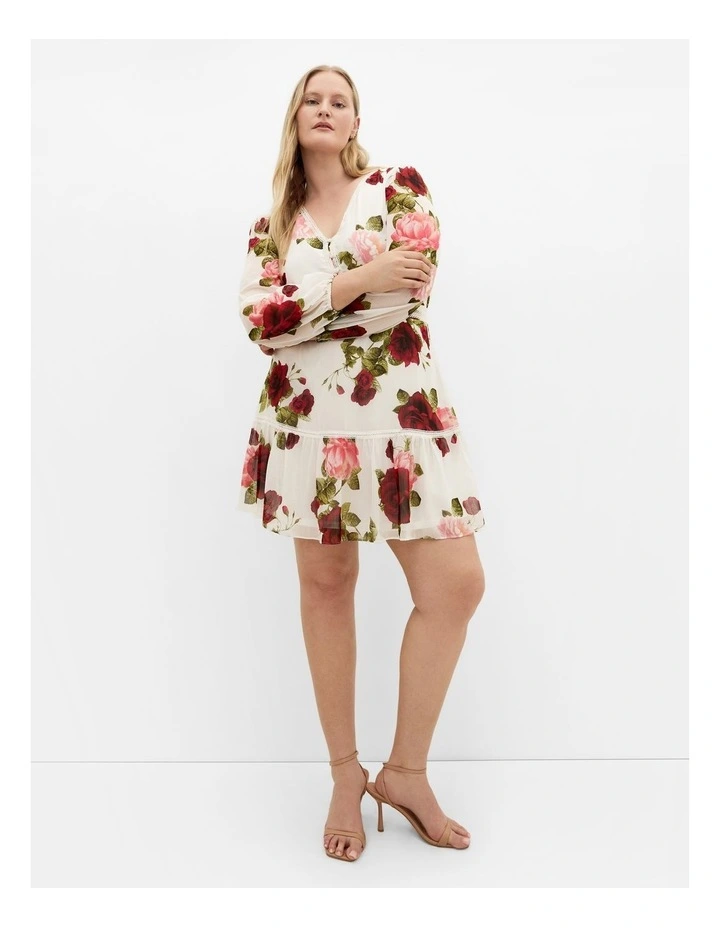 Plus Size Kiki Dolce Print Mini Dress in Ivory image 1