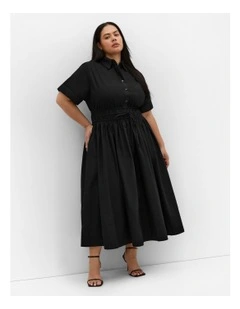 Plus Size Lana Midi Shirt Dress in Black