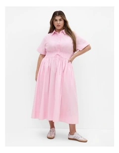 Plus Size Lana Midi Shirt Dress in Pink