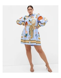 Plus Size Ezra Print Mini Dress in Baby Blue