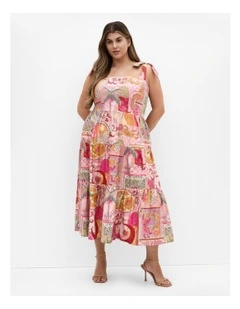 Plus Size Elessia Print Midi Dress in Dusty Pink