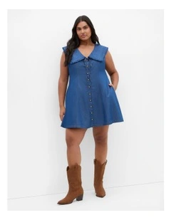 Plus Size Naomi Collar Mini Denim Dress in Chambray
