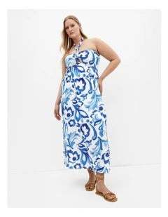 Plus Size Peta Serene Print Maxi Dress in Blue