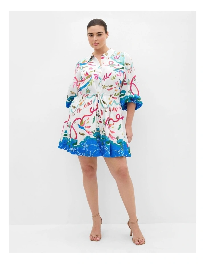 Plus Size Tahlia Spirit Print Mini Dress in White image 1