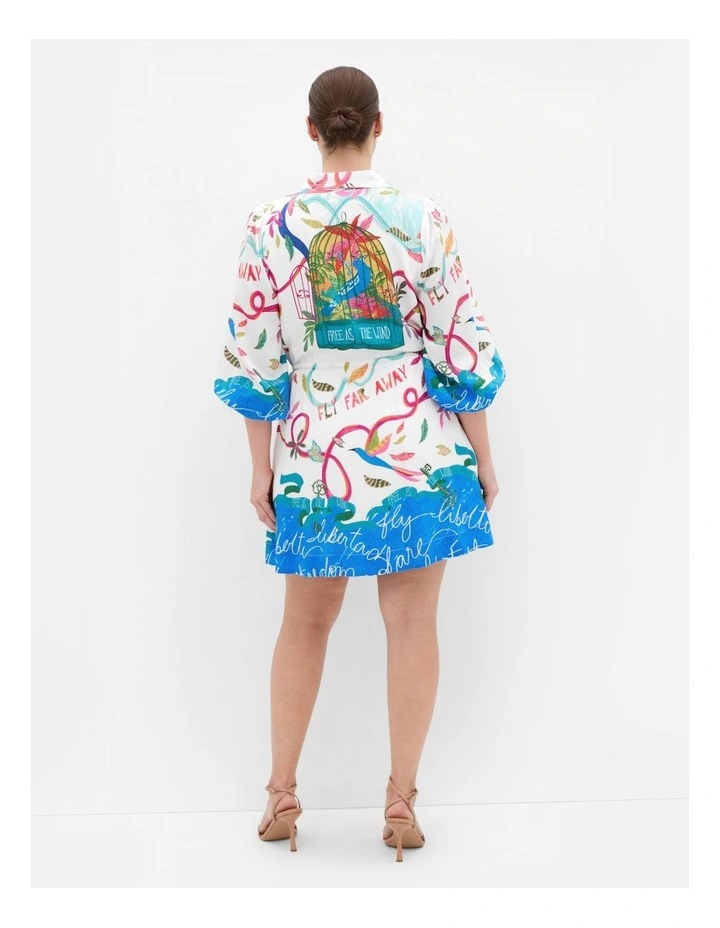 Plus Size Tahlia Spirit Print Mini Dress in White image 2