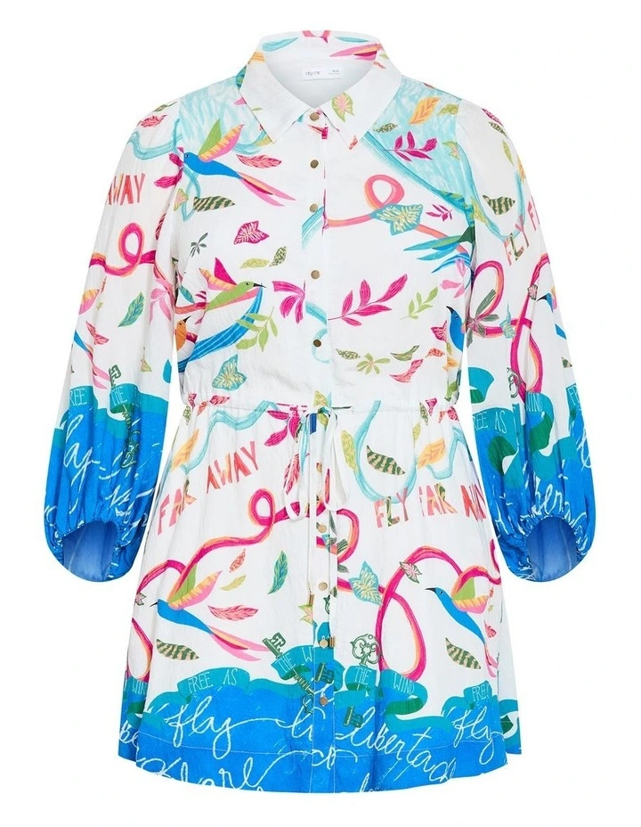 Plus Size Tahlia Spirit Print Mini Dress in White image 3