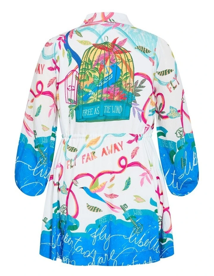 Plus Size Tahlia Spirit Print Mini Dress in White image 4