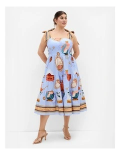 Plus Size Casey Beauty Print Border Dress in Baby Blue