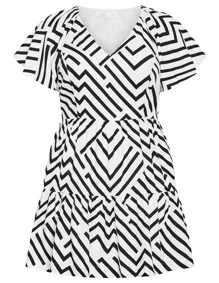 Plus Size Island Linear Print Mini Dress in Ivory image 3