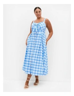Plus Size Lovely Check Midi Dress in Ocean
