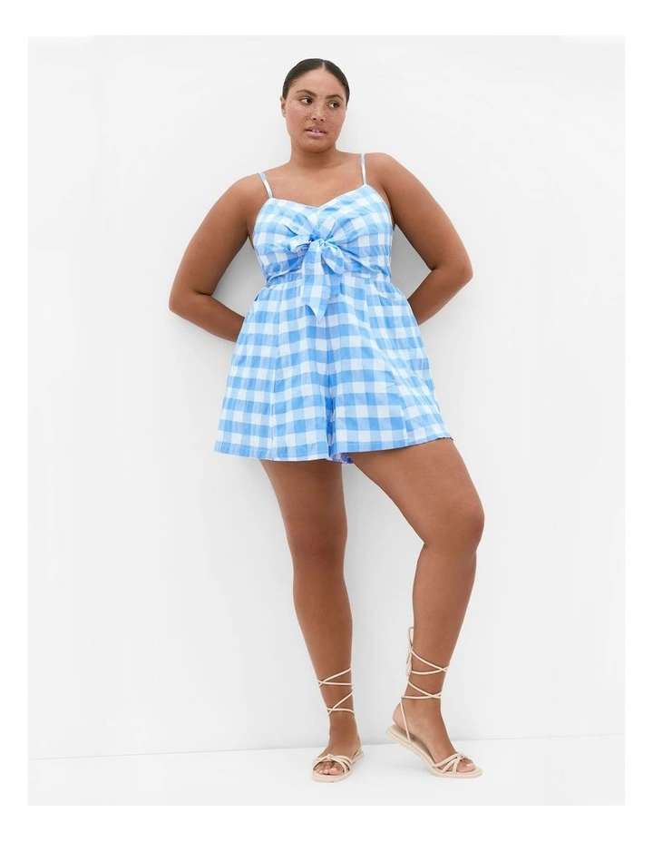 Plus Size Lovely Check Playsuit in Ocean image 1
