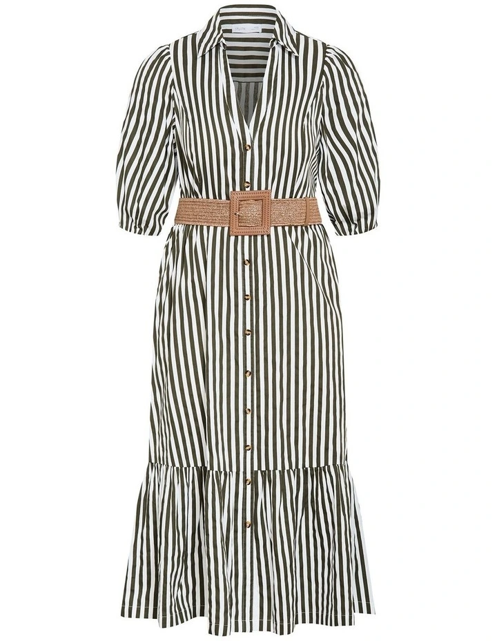 Plus Size Contempo Stripe Shirt Dress in Dark Khaki image 3