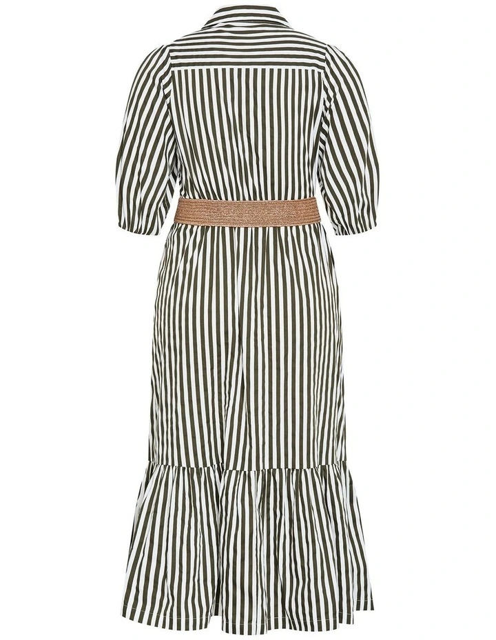 Plus Size Contempo Stripe Shirt Dress in Dark Khaki image 4