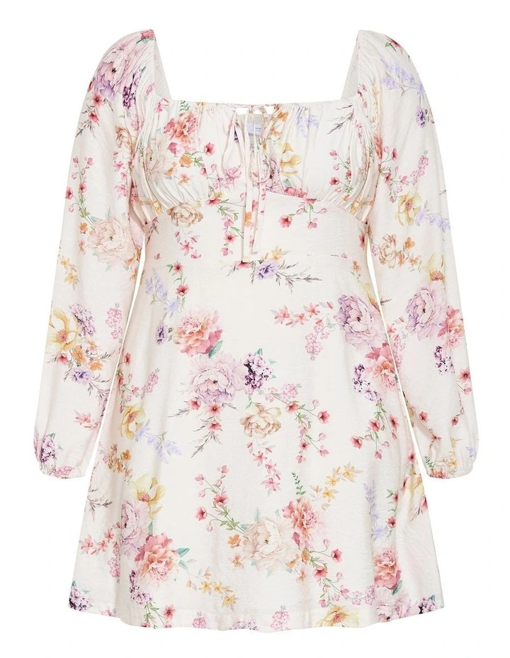 Plus Size Abbie Long Sleeve Print Mini Dress in Ivory image 3